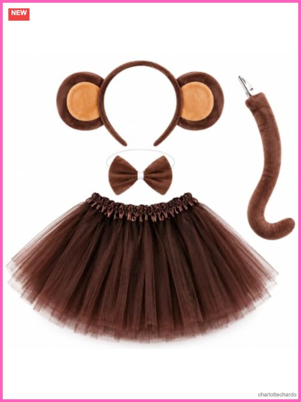 Monkey Costume Accessory Set Ears Headband Bow Choker Tail Tutu Skirt